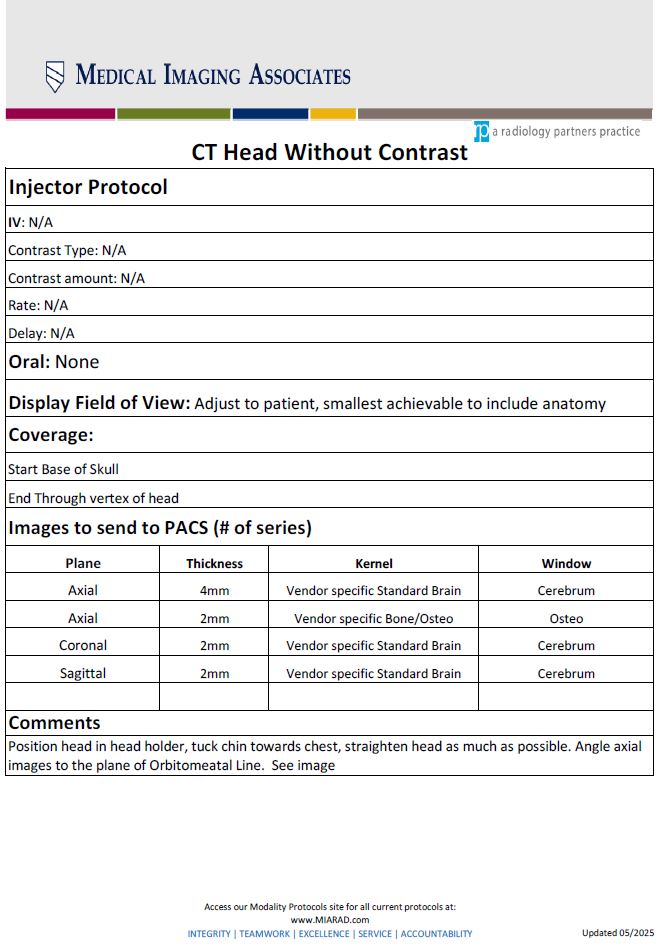 CT Head Without Contrast 5-2025
